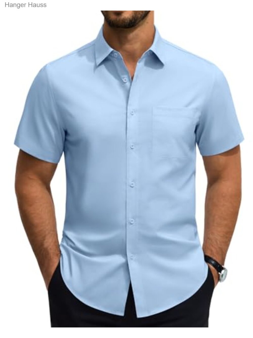 Cotton Blend Mens Short Sleeve Button Down Shirt Wrinkle Free